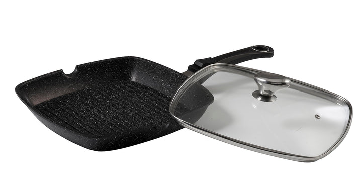 Pradel Excellence 52383M Bratpfanne in Stein-Optik mit Glasdeckel 28 x 28 cm, 28 x 28 cm