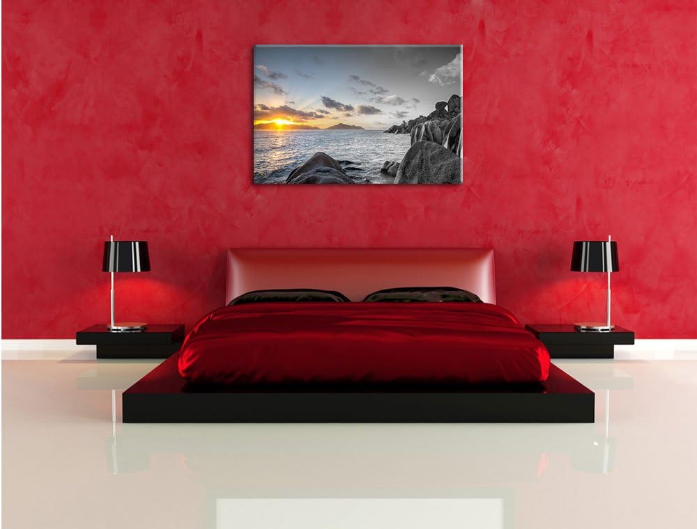 Pixxprint Sonnenuntergang Seychellen als Leinwandbild | Grösse: 100x70 cm | Wandbild | Kunstdruck |