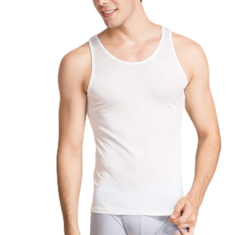 Egurs Herren Tank Top Tanktop aus 100% Natur Seide Sanft Komfortabel ärmelloses T-Shirts XL Weiss, X