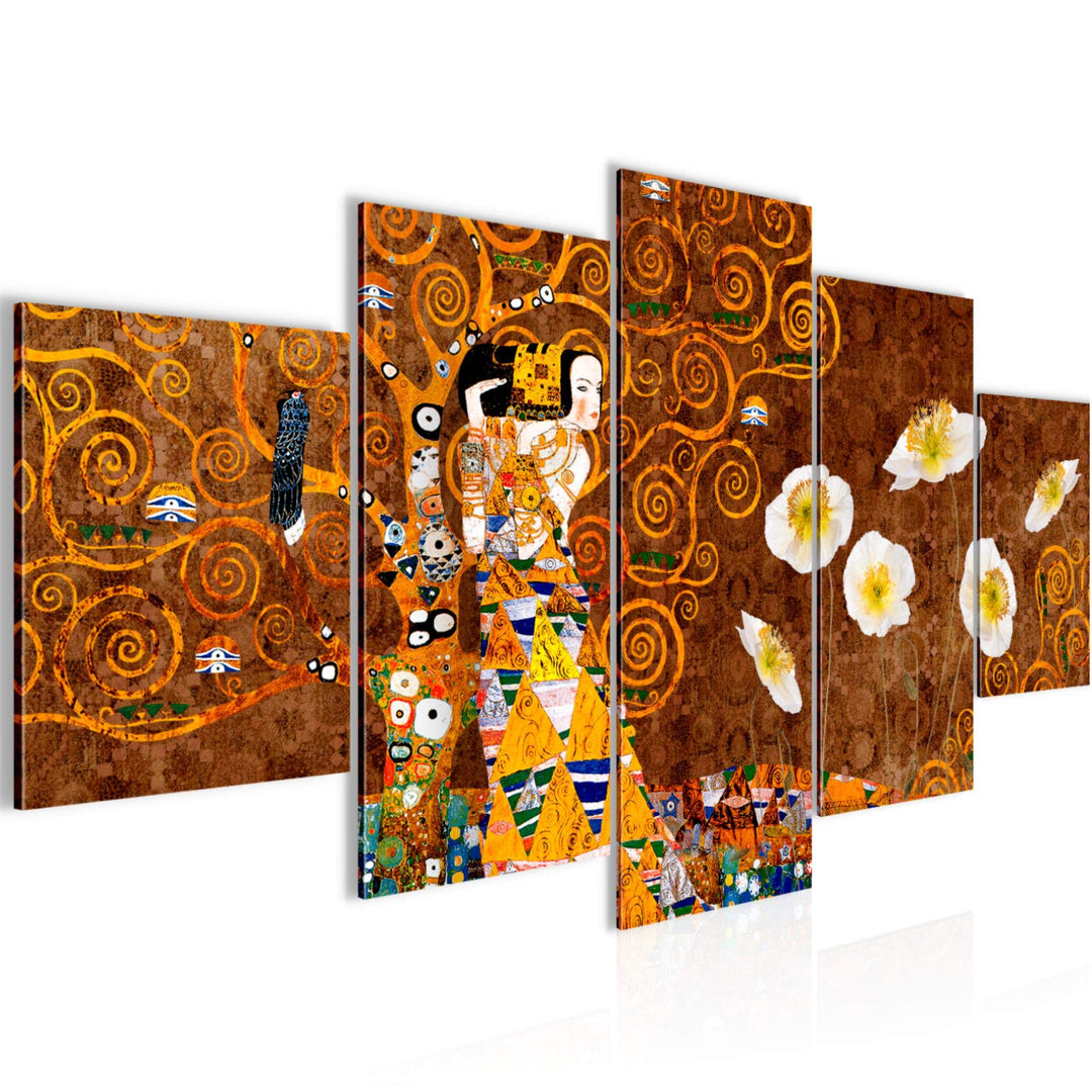 Runa Art Wandbilder Gustav Klimt 5 Teilig Bild auf Vlies Leinwand Deko Wohnzimmer Baum Frau Gold 021
