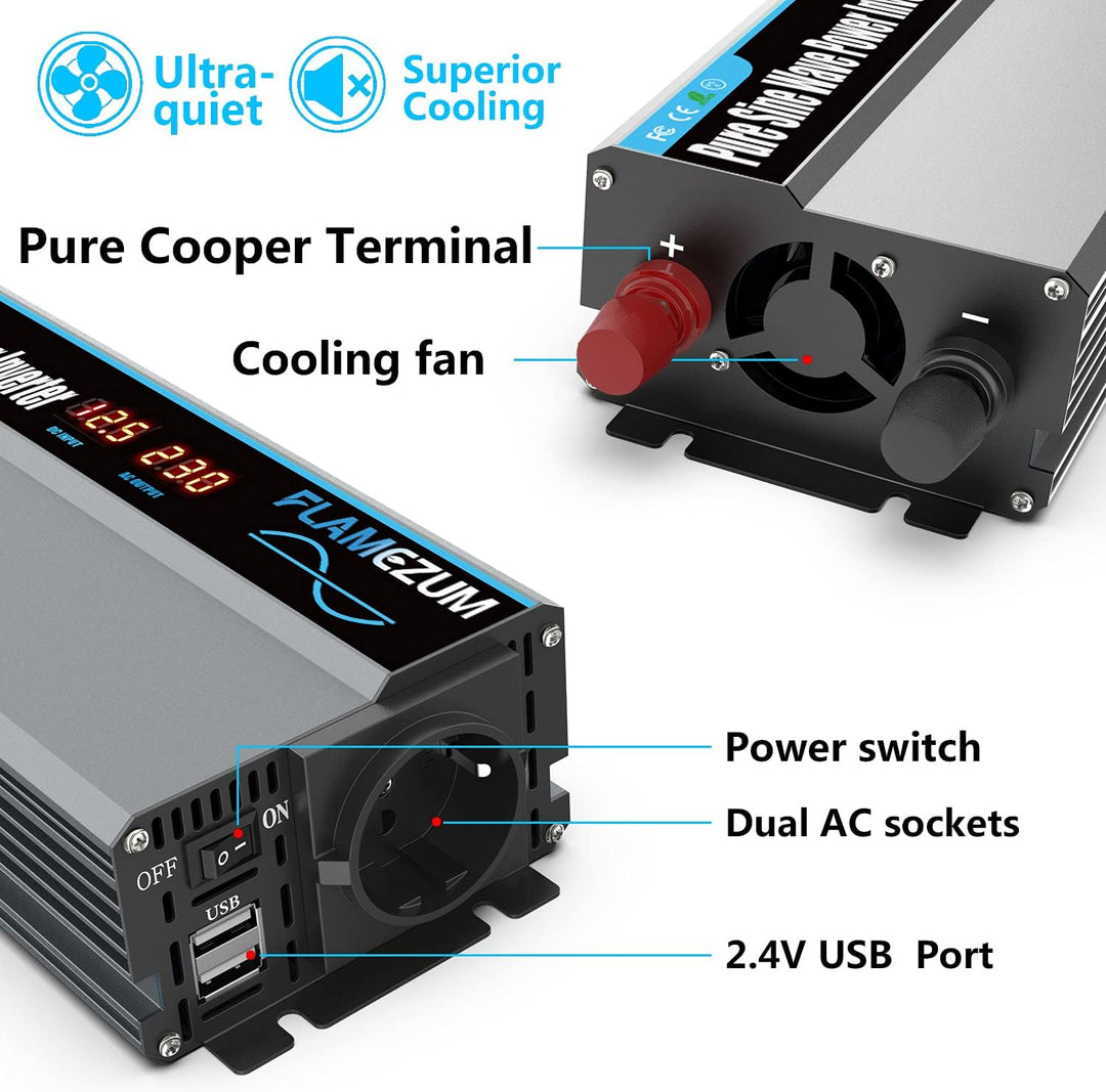 1000W/2000W Spannungswandler 12v auf 230v Reiner Sinus Wechselrichter Auto Power Inverter Konverter