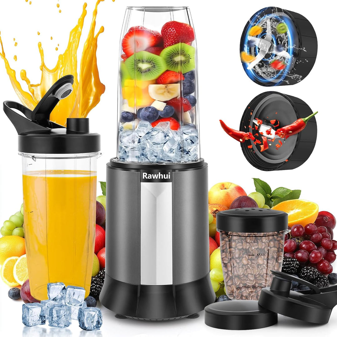Rawhui Mixer Smoothie Mixer 1300W Blender Elektrisch standmixer mit 2 flaschen & 6-Klingen Edelstahl