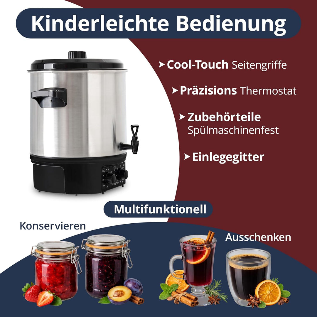 Stagecaptain GWK-27A Glühweinkocher - Einkochautomat mit 27 Liter - 2000 Watt - Gebürsteter Edelstah