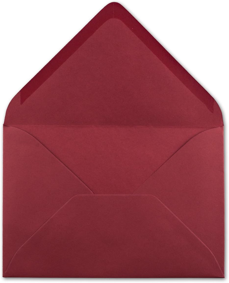 200 Brief-Umschläge - Dunkel-Rot - DIN C6-114 x 162 mm - Kuverts mit Nassklebung ohne Fenster für Gr