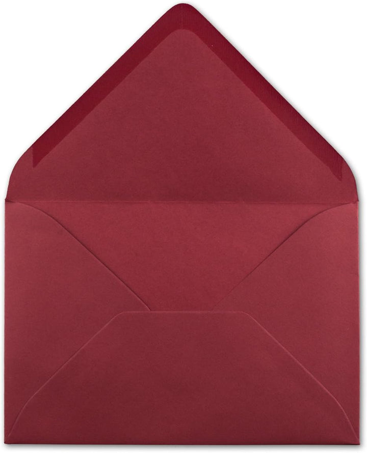200 Brief-Umschläge - Dunkel-Rot - DIN C6-114 x 162 mm - Kuverts mit Nassklebung ohne Fenster für Gr