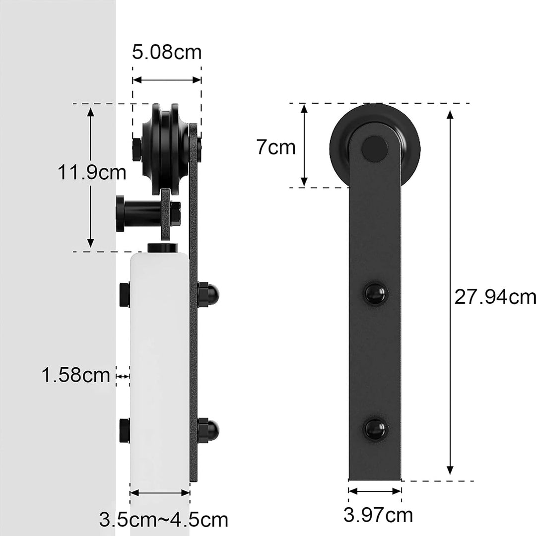 WINSOON Schwarzes antikes Rollen-Set für Schiebetüren, Hardware-System (I Shape Design) 2pcs Schwarz
