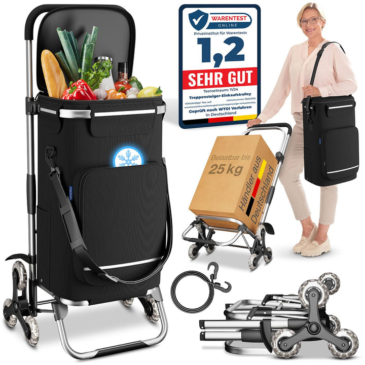 maxVitalis Einkaufstrolley Treppensteiger mit Kühlfach, Einkaufsroller klappbar, Shopping Trolley hö