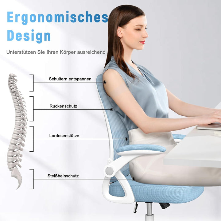 naspaluro Bürostuhl, Ergonomischer Schreibtischstuhl mit Netzbespannung, Klappbaren Armlehnen, Höhen