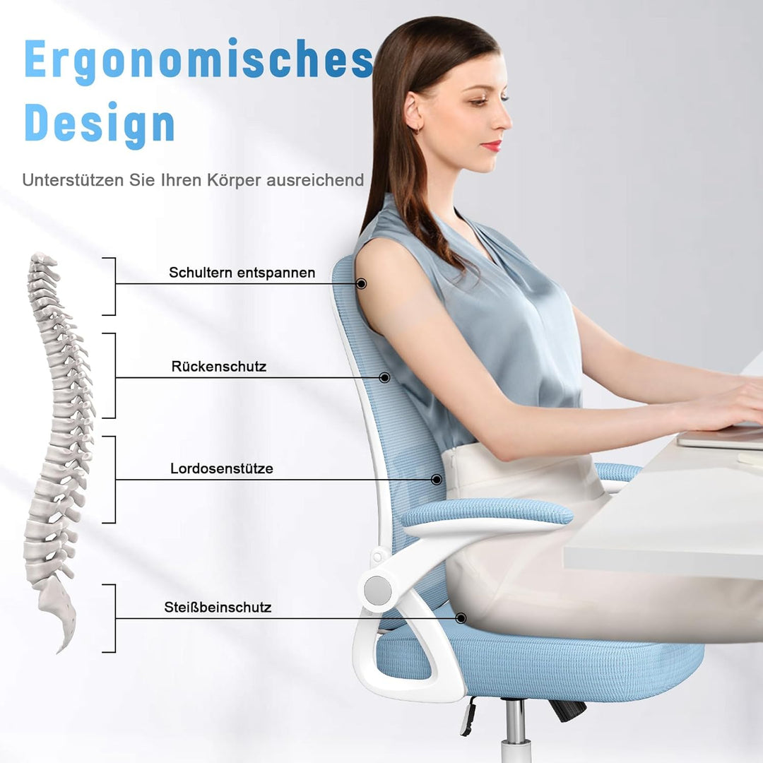 rattantree Bürostuhl, Ergonomischer Schreibtischstuhl mit Verstellbare Armlehnen, Lordosenstütze, Hö