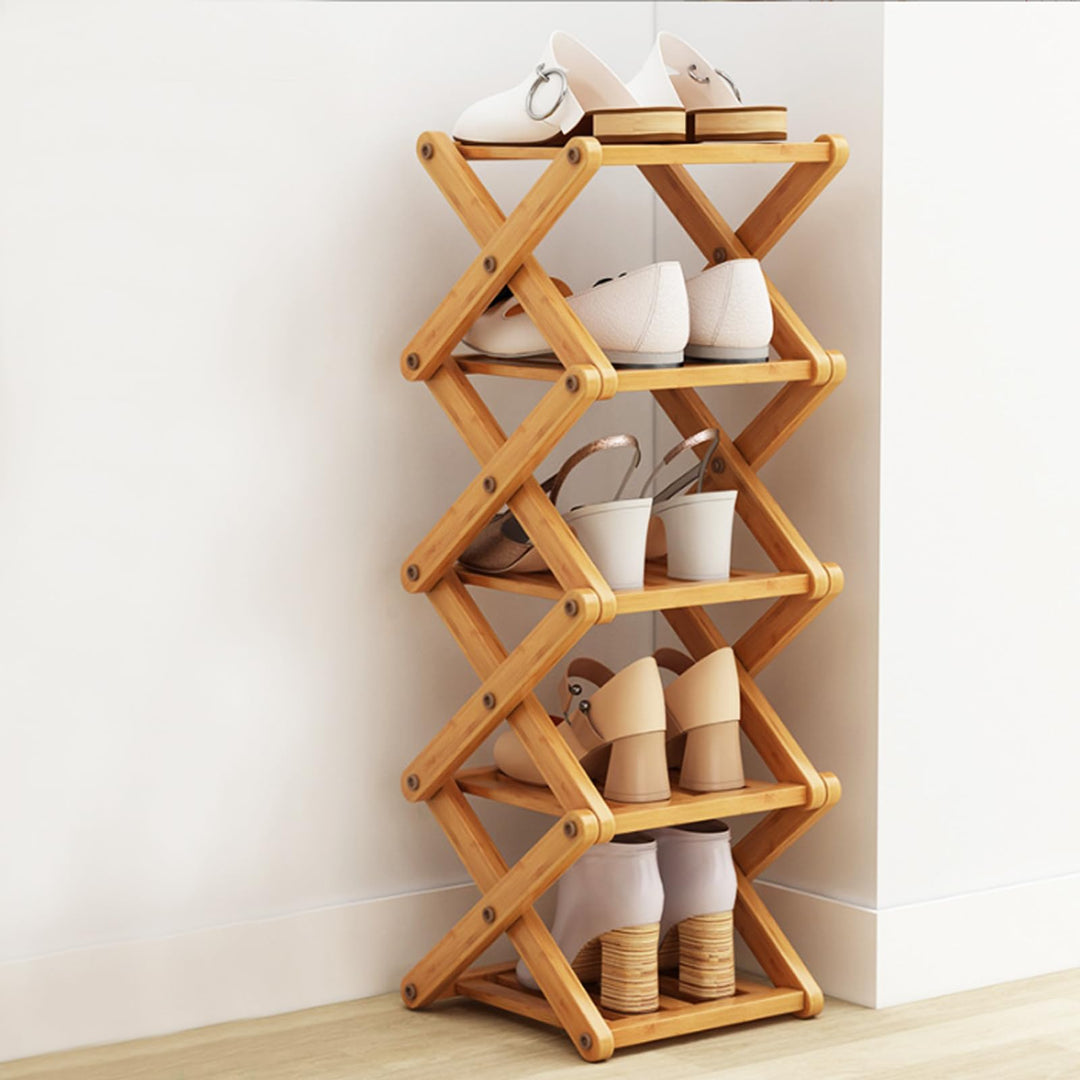 DAJAVE Schuhregal aus Bambus, Schuhregal Schmal Holz, schuhregal mit 5 Ebenen, Vertikales schuhregal