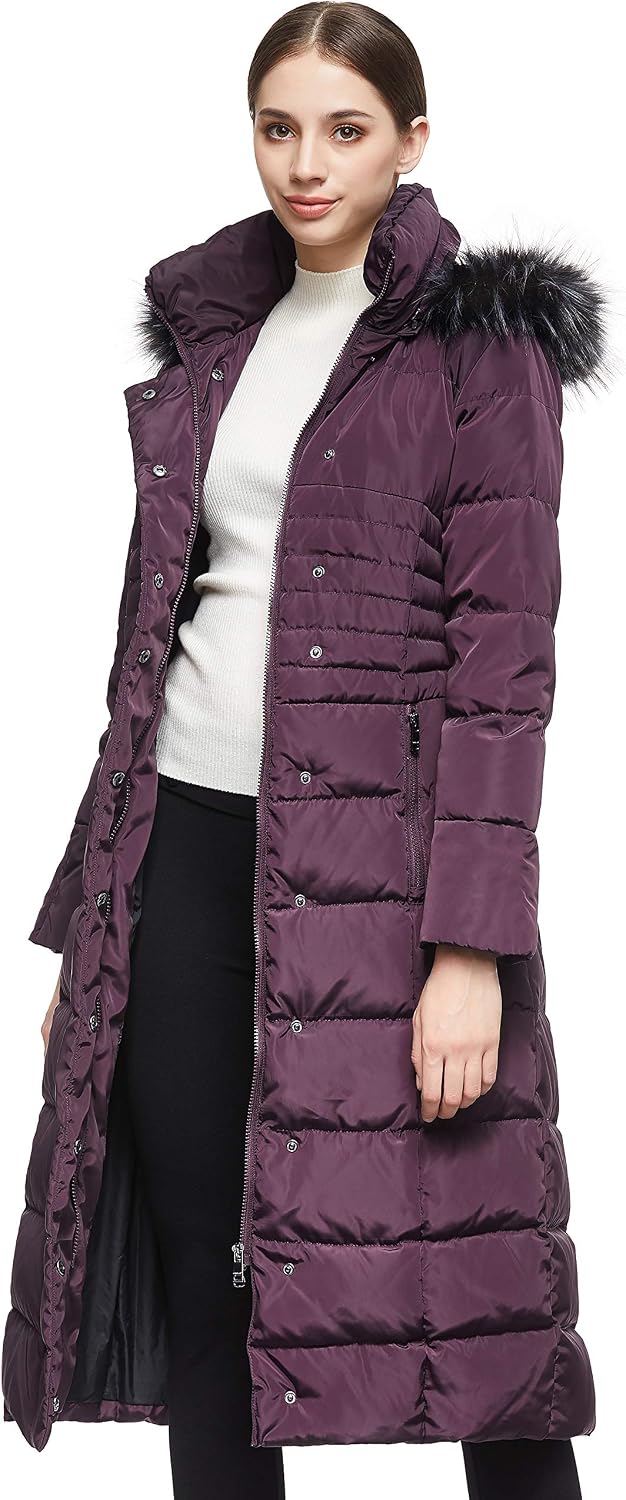 Orolay Damen Daunenjacke mit Langem Pelz-Kapuzenmantel mit Raglanärmeln Lila M, Lila M