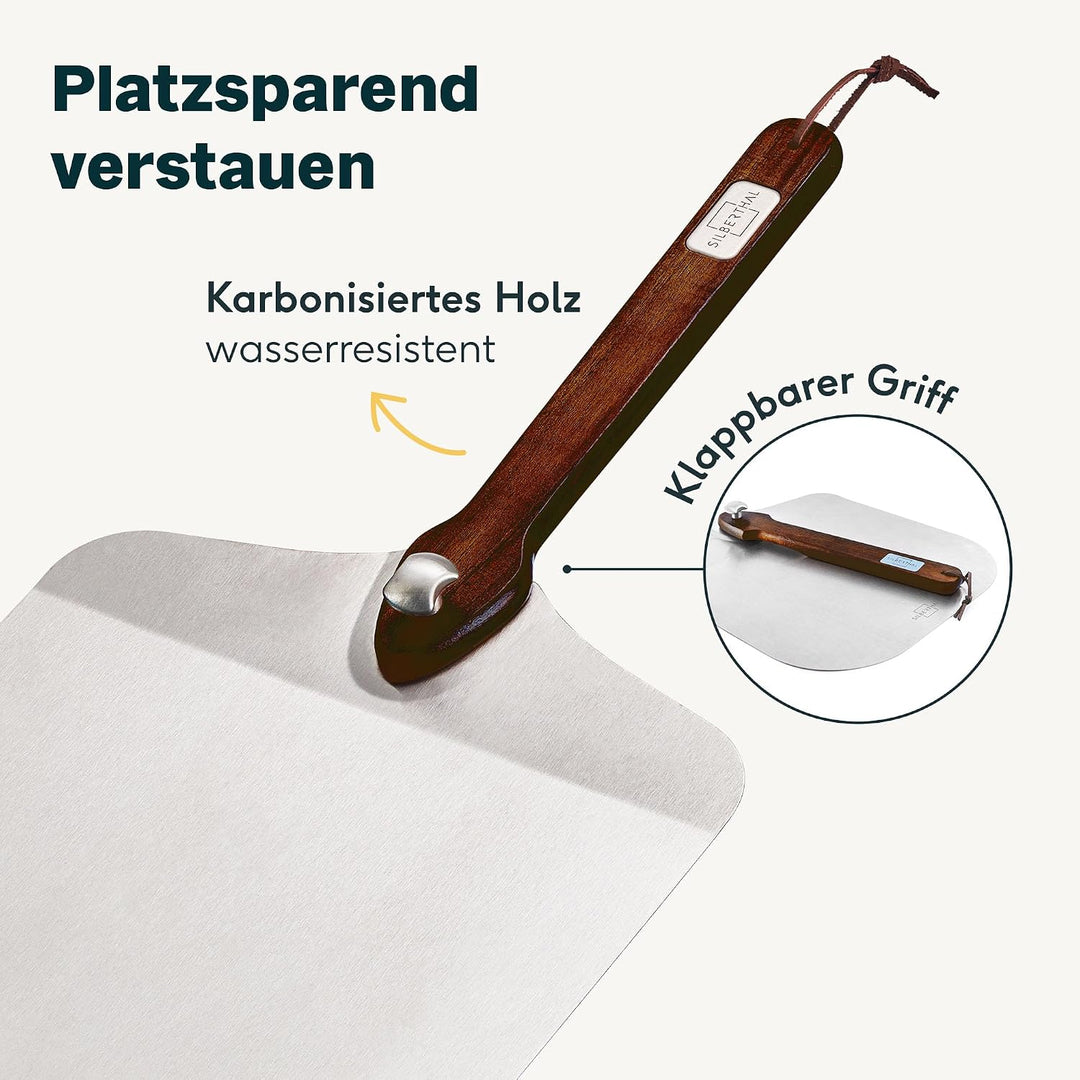 SILBERTHAL Pizzastein Set 4 teilig - Pizzaschieber Edelstahl mit Pizzastein, Pizzamesser 32cm &amp; Serv