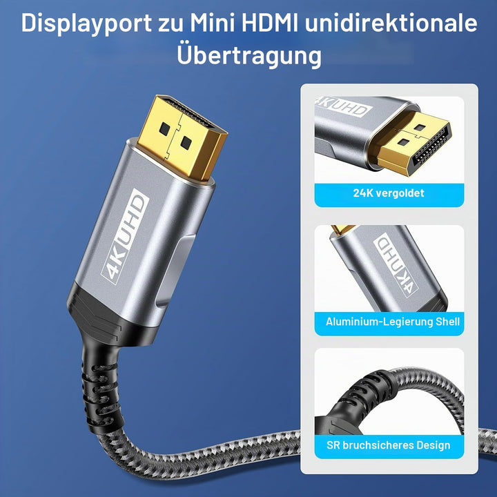 LDLrui DisplayPort zu Mini HDMI Kabel 2m [Biegefest, Hochgeschwindigkeits] Unterstützt 4K@60Hz, 2K@1