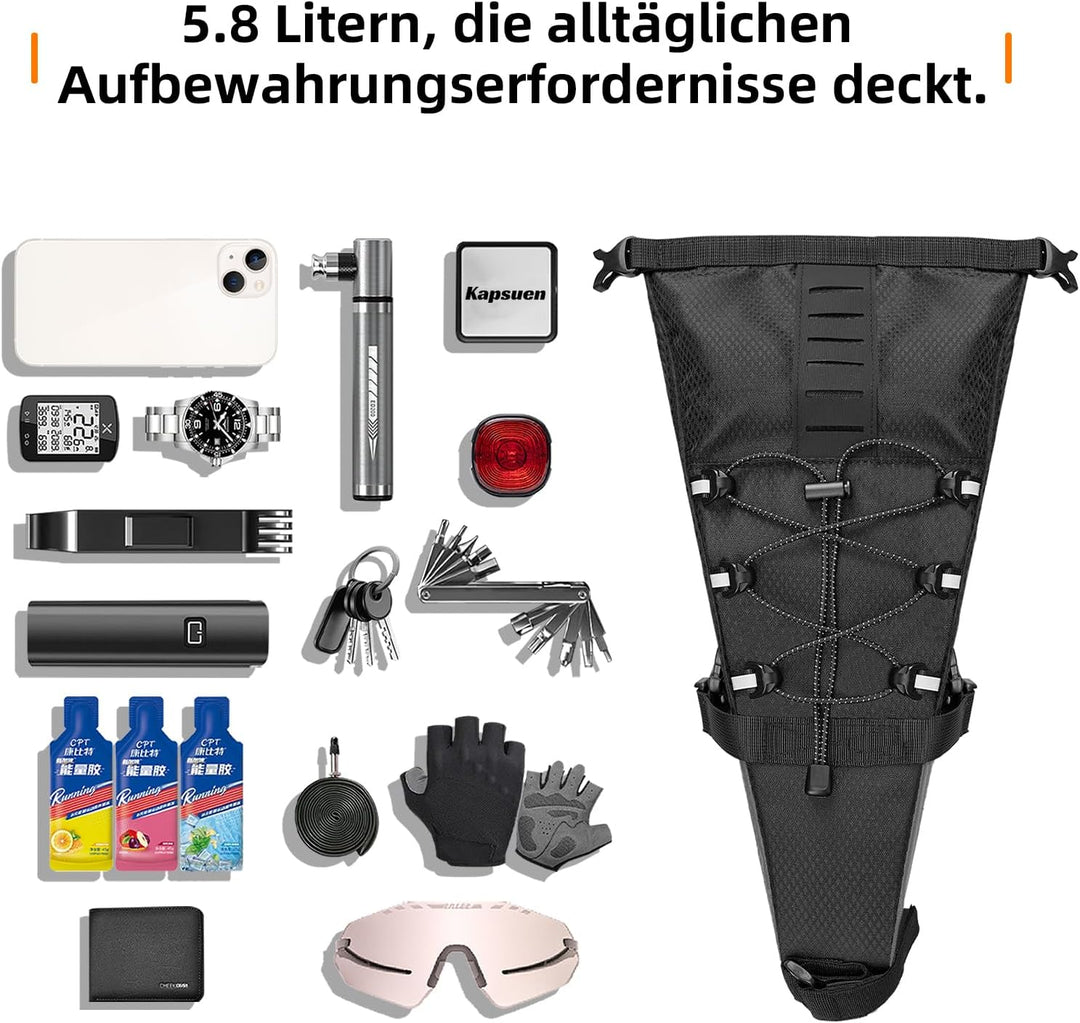 Fahrrad Satteltasche - 5.8 L Wasserdicht Fahrradtasche, Fahrradsitz Tasche, Fahrradsatteltaschen für