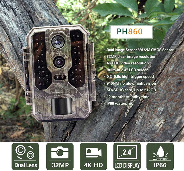 VisorTech Infrarot Wildkamera: 4K-Wildkamera mit Dual-Linse, IR-Nachtsicht, inkl. Akku-Solarpanel (m