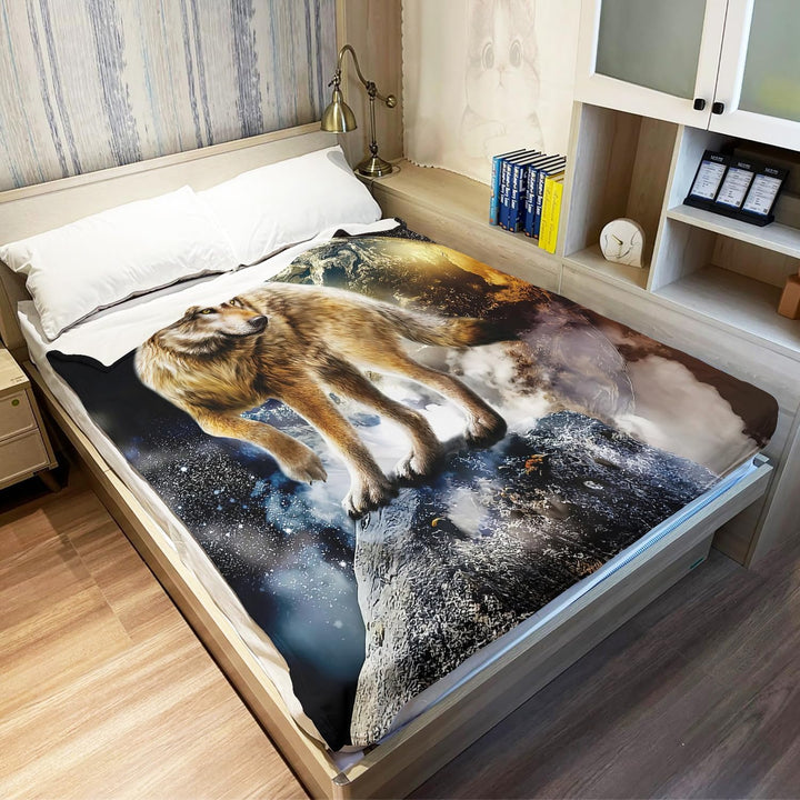 YISUMEI Decke 150x200 cm Kuscheldecken Sanft Flanell Weich Fleecedecke Tagesdecke Wolf Erde 150 x 20