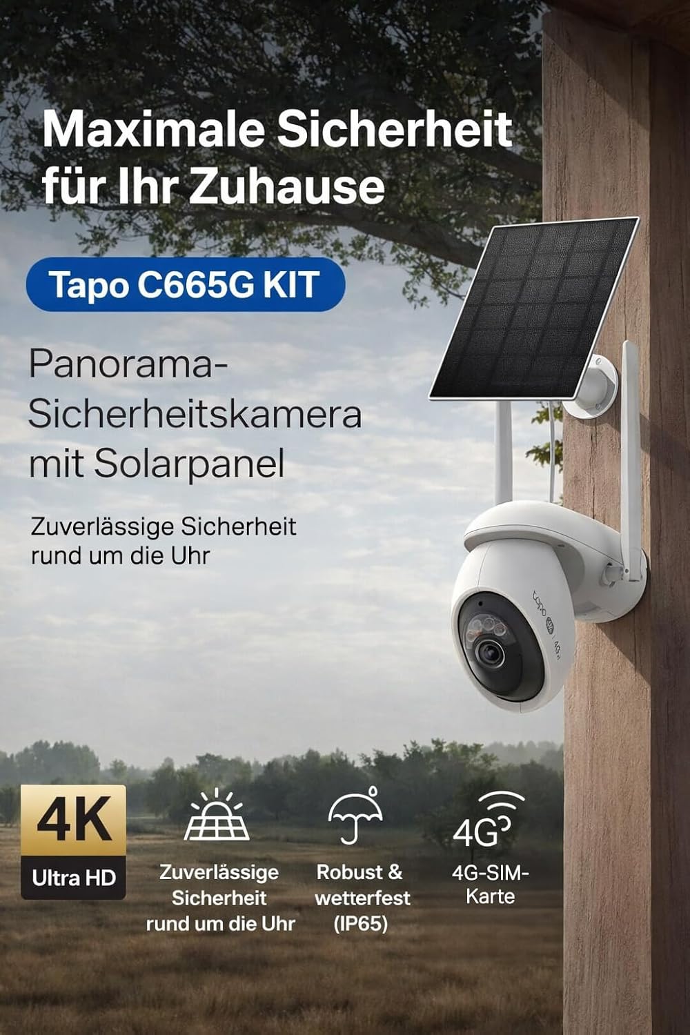 Tapo C665G KIT 4K 4G LTE Überwachungskamera mit SIM Kartenslot | Solar 360° Kamera mit 10000mAh Akku