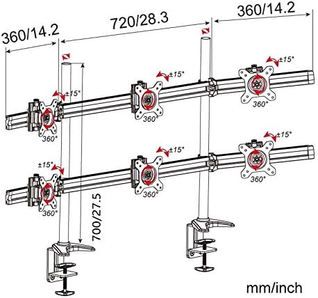 HFTEK 6-Fach Monitorarm - Tischhalterung für 3+3 Bildschirme von 15 – 27 Zoll mit VESA 75/100 (MP260
