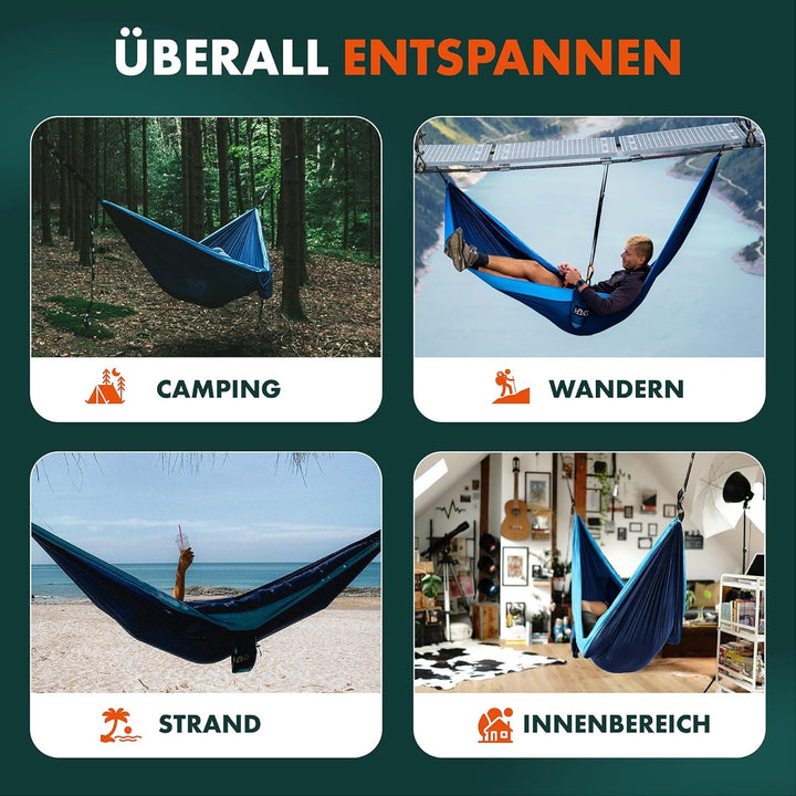 HÄNG® Camping Hängematte Outdoor Nylon Fallschirmseide für 2 Personen - 300 x 170cm Mobile Ultra-lei