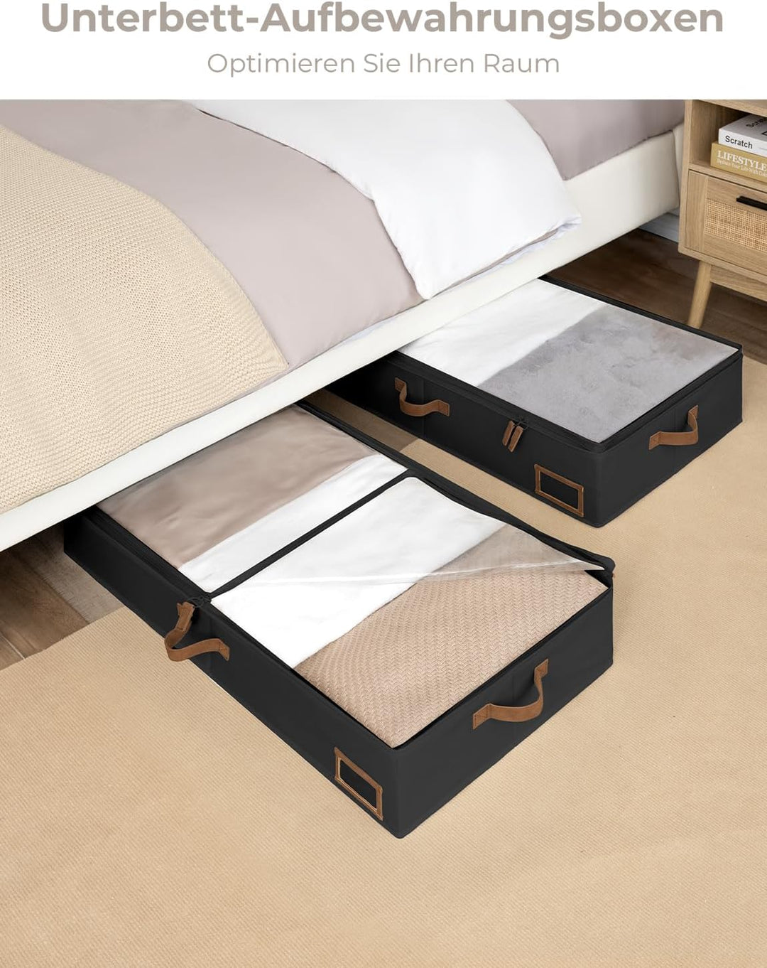 StorageWorks Unterbett Aufbewahrungsbox, grosse Unterbett Aufbewahrung mit Reissverschlüssen, Premiu
