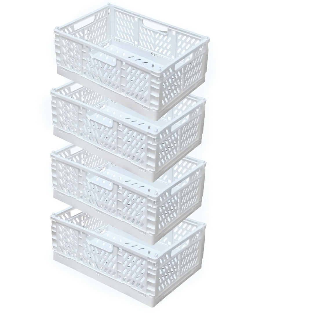 4 Stück Weiss Klappbox 43×29×17cm,Klappkiste Körbe Aufbewahrung Zusammenklappbarer Tragbar Aufbewahr