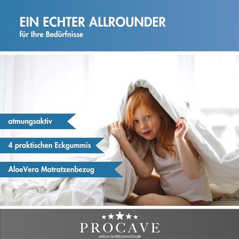 PROCAVE Matratzenauflage AloeVera versteppt, Matratzenschoner mit 4-Eckgummis, Matratzen-Spannauflag