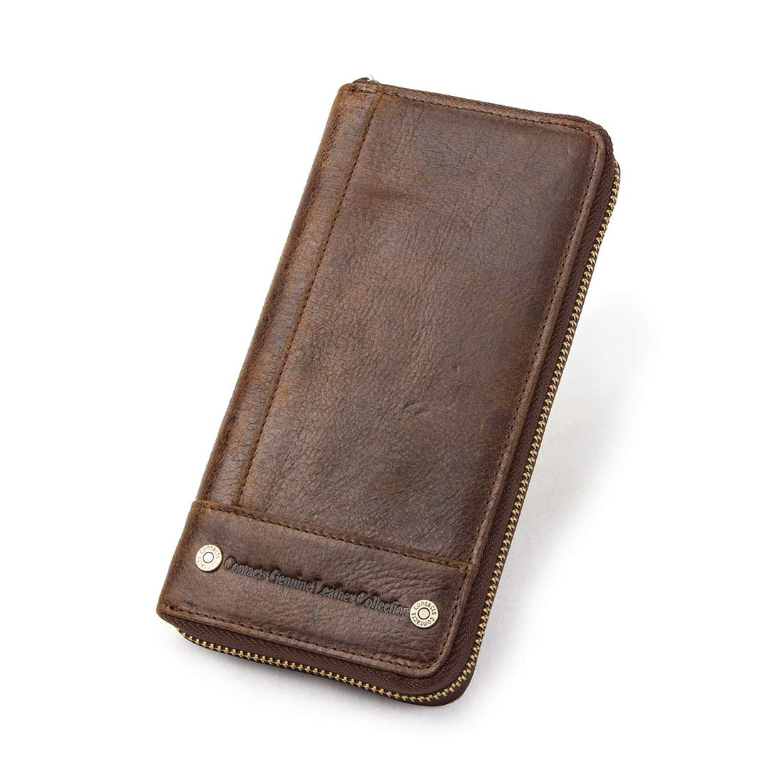 Contacts RFID Blocking Echtleder Herren Reissverschluss um Brieftasche Karte Telefonhalter Münzkuppl