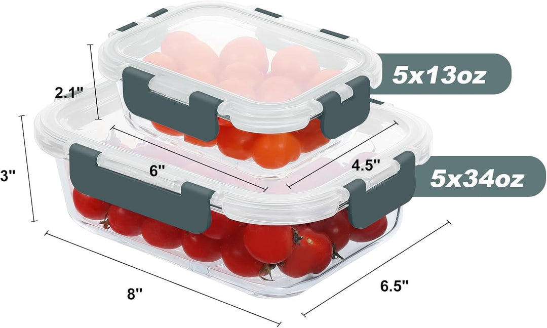 KOMUEE 10 Stück Glasbehälter mit Deckel, Luftdichte Glas Frischhaltedosen Set für Meal prep, BPA-fre