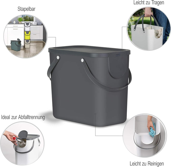Rotho Albula Mülltrennungssystem 25l für die Küche, Kunststoff (PP) BPA-frei, anthrazit, 25l (40.0 x