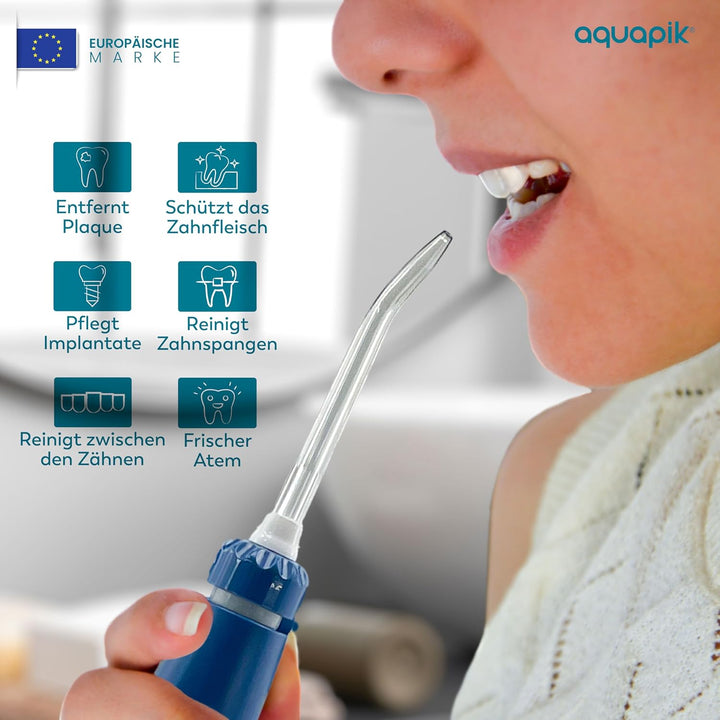 Aquapik® 100 professionelle Munddusche | Plaqueentferner + von Zahnärzten empfohlen | 8 Düsen, 10 Dr