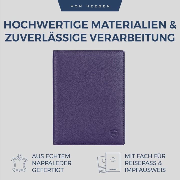 VON HEESEN® Reisepasshülle Leder Etui mit RFID-Schutz - Passhülle Passport Reisepass Mappe Hülle Org