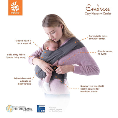 Ergobaby Embrace Babytrage für Neugeborene ab Geburt Extra Weich, Bauchtrage Baby-Tragetasche Ergono