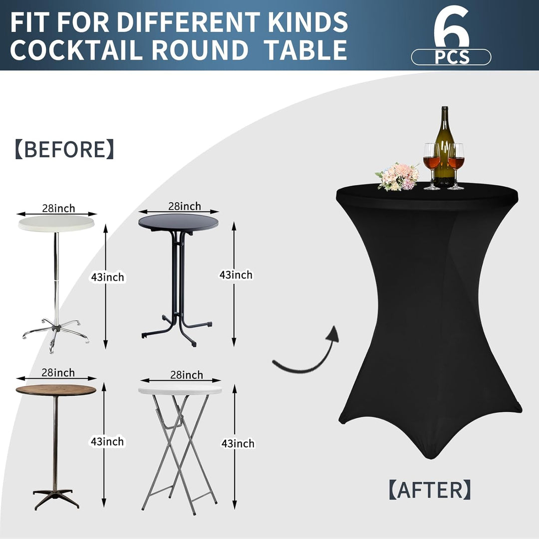 6 Stück Schwarz Stehtisch Hussen Stehtische, Stehtischhusse für Ø 70-75 cm Stehtische und Bistrotisc