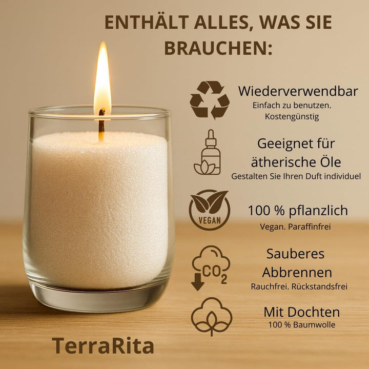 TerraRita Kerzensand mit Docht 500g. Kerzen sand perlenkerzen Pearled candle powder wax set Wachsper