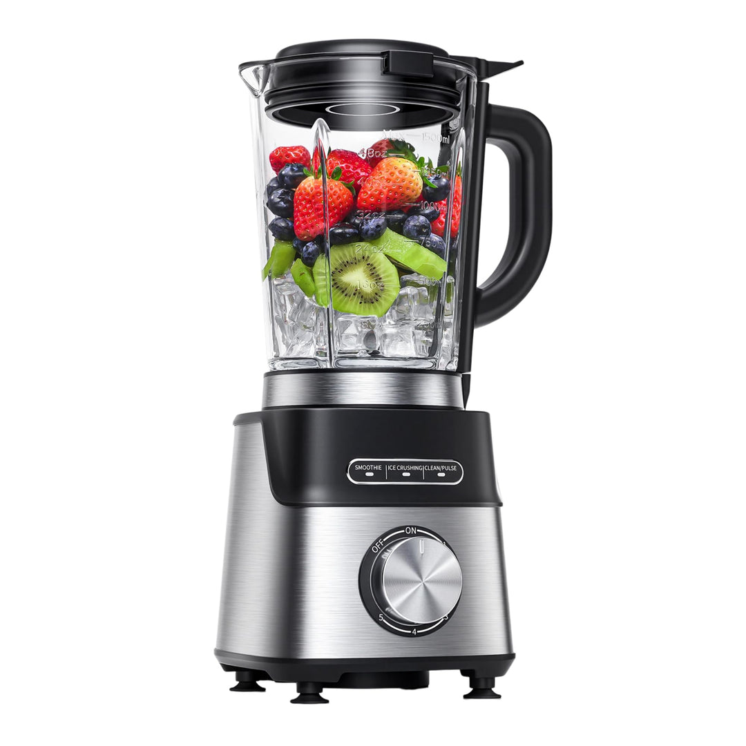 AMZCHEF Standmixer 1200W, 1,5L hitzebeständiger Glasbehälter, 5 Geschwindigkeiten + Smoothie/Ice-Cru