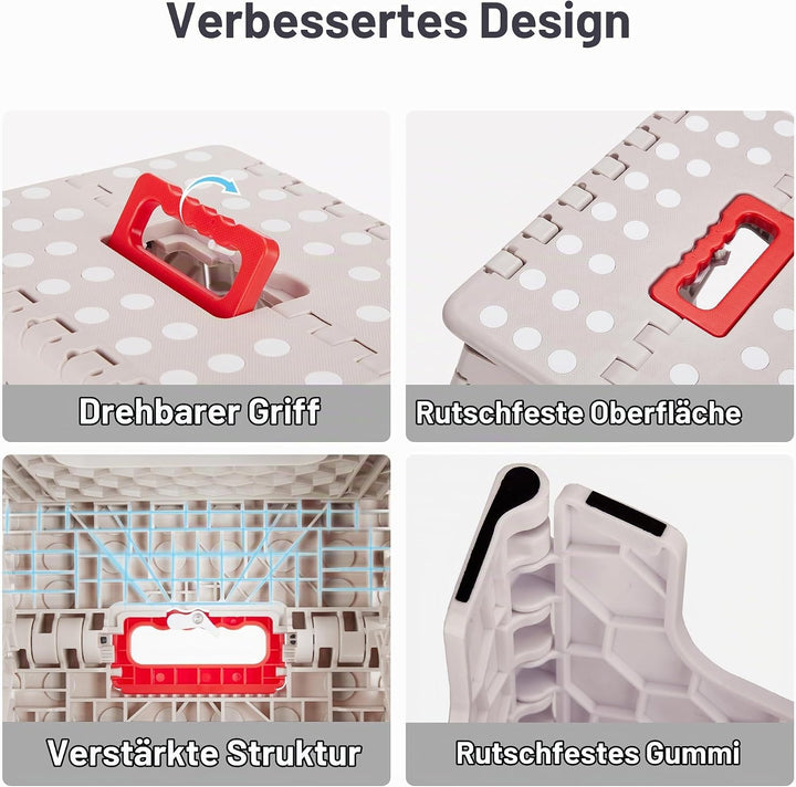 Tritthocker Klappbar 40 cm, 2025 Upgrade Hocker Klappbar mit Sicherheitsverriegelung &amp; Drehgriff, Kl
