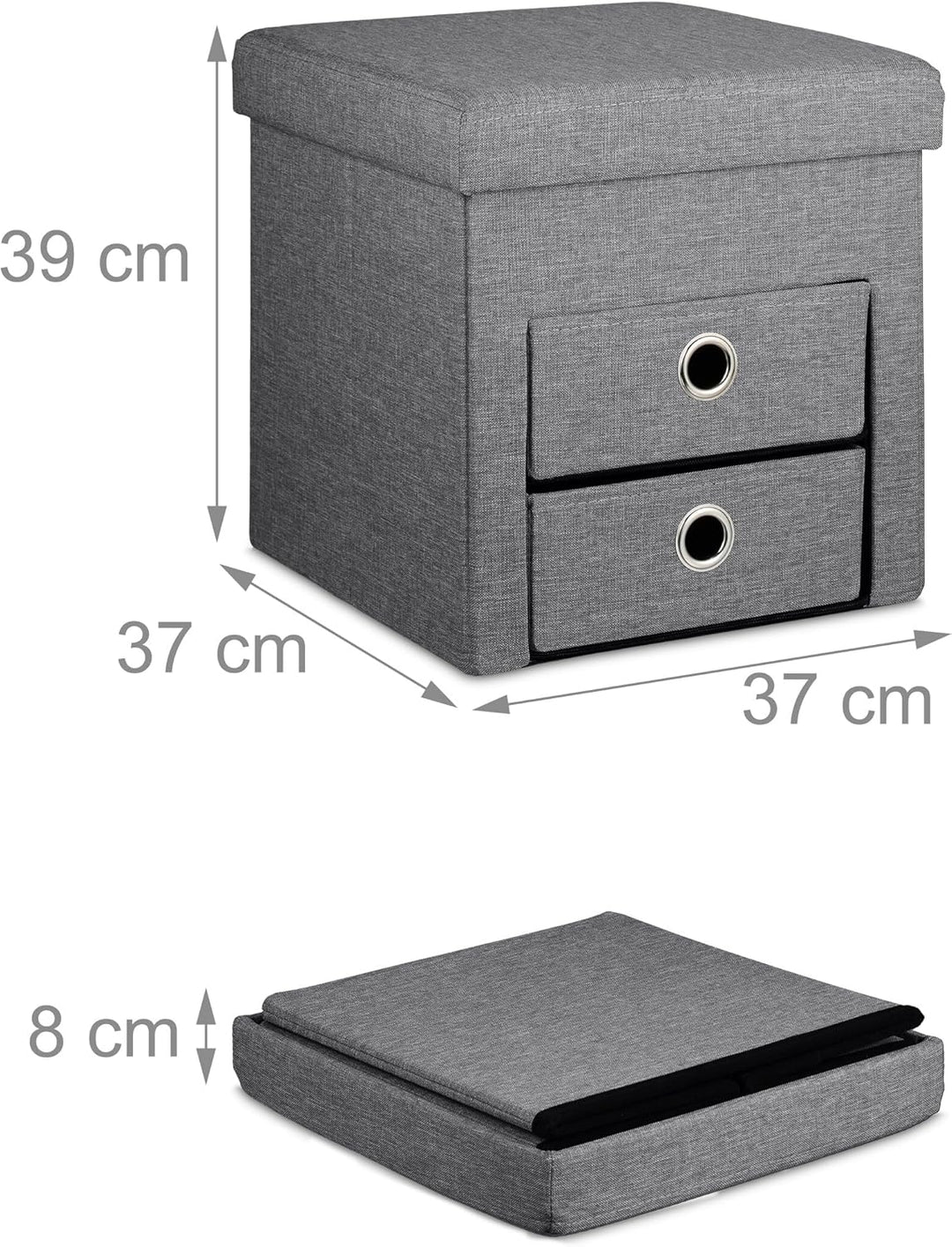 Relaxdays Sitzhocker mit Stauraum, 2 Schubladen, Griffe, faltbar, gepolstert, Hocker HBT: 39 x 37 x