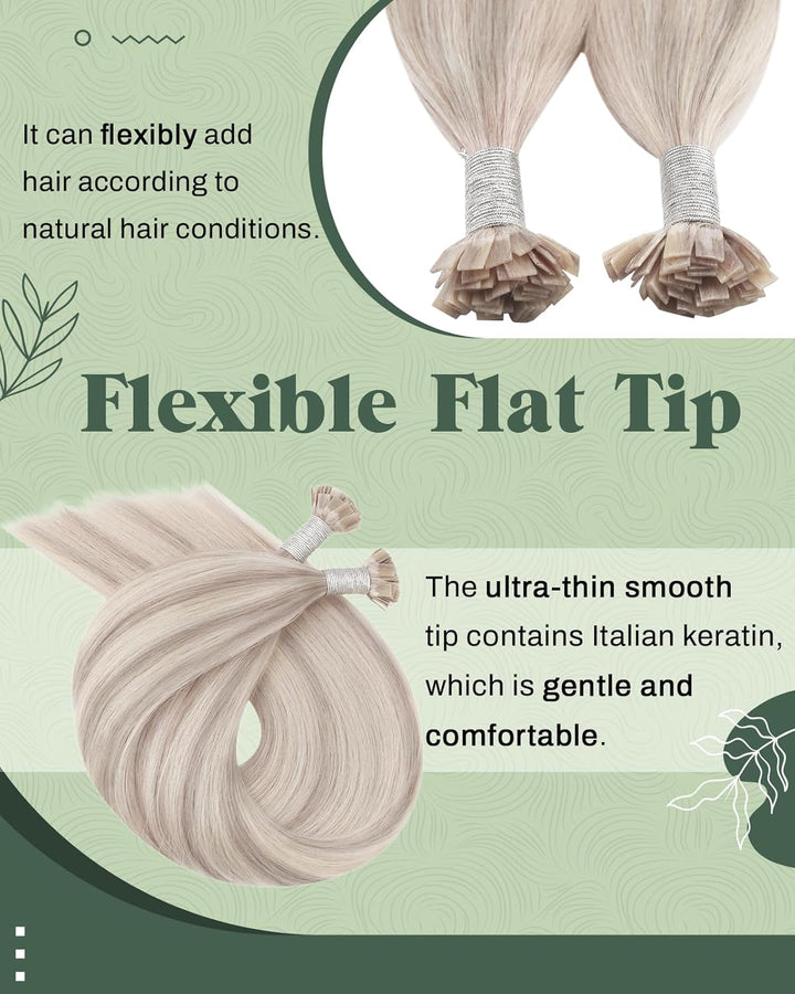 Ugeat Flat Tip Extensions Echthaar Bondings Blond Natürlich 40cm Bonding Extensions Echthaar Aschblo