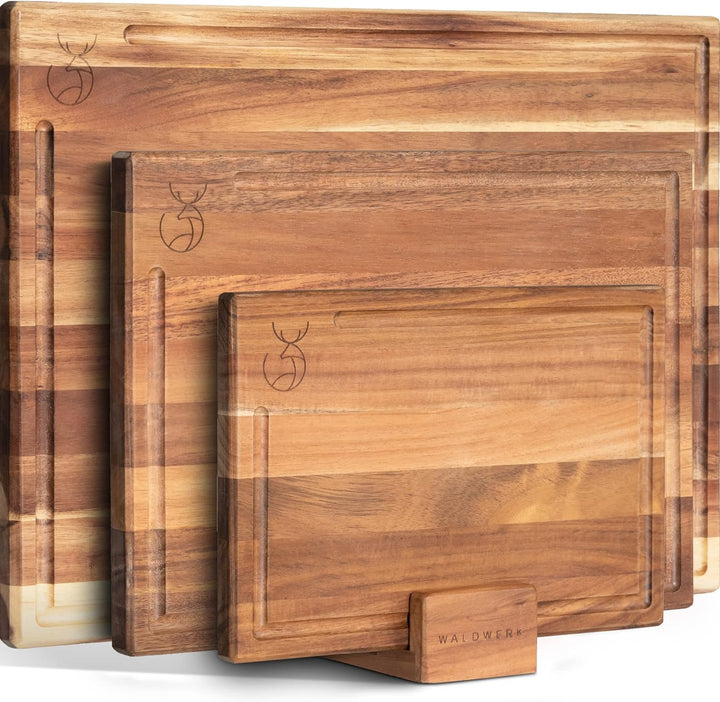 WALDWERK Schneidebrett 3er Set (40x30 / 33x24 / 26x18cm) aus massiver Akazie - Schneidebretter mit B