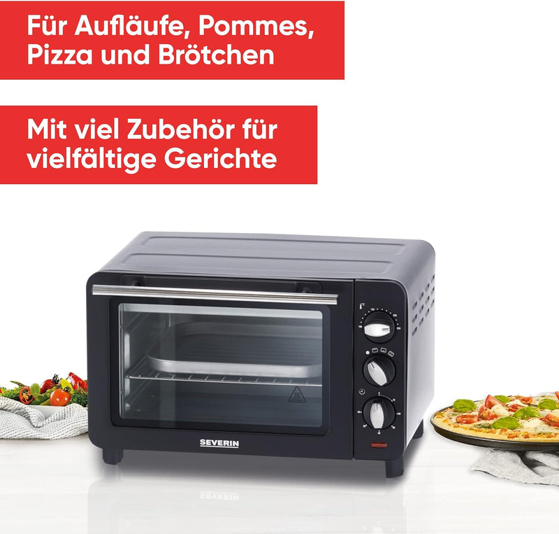 SEVERIN Back- und Toastofen, Mini Backofen mit Grillrost, Backblech und Krümelblech, vielseitiger He