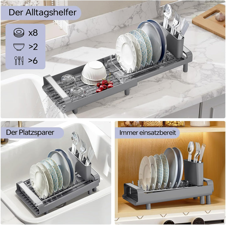 KINGRACK Kleines Abtropfgestell | Ausziehbar, Edelstahl, Rostfreier Geschirrständer für die Küche Gr