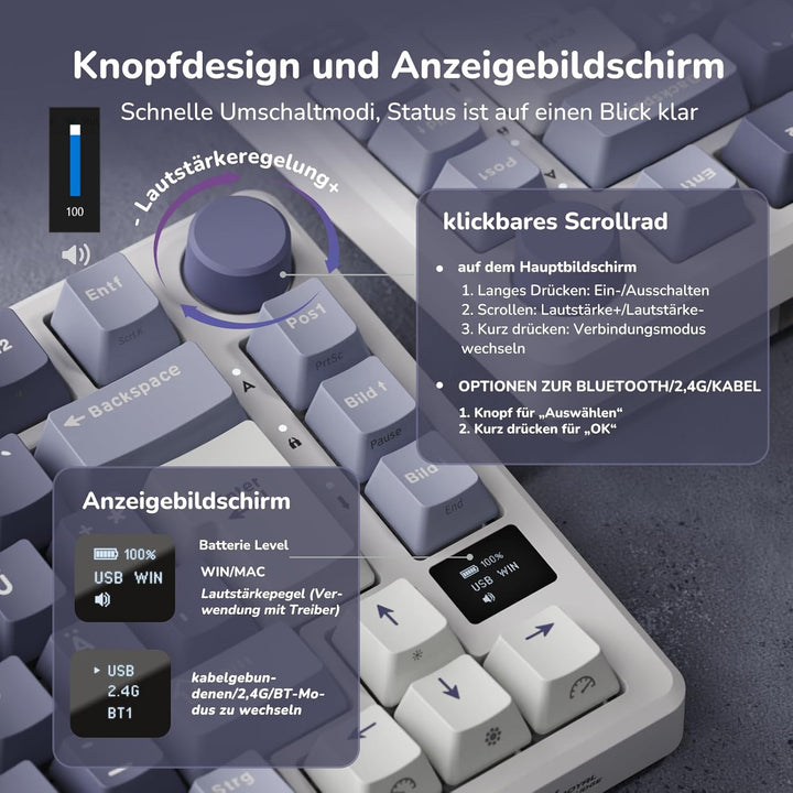 RK ROYAL KLUDGE M75 Gaming Tastatur kabellos 75% TKL Mechanische Tastatur RGB 2,4 GHz Wireless/Bluet