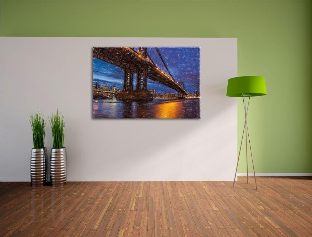 Pixxprint Manhatten Brücke New York / 100x70cm Leinwandbild bespannt auf Holzrahmen/Wandbild Kunstdr