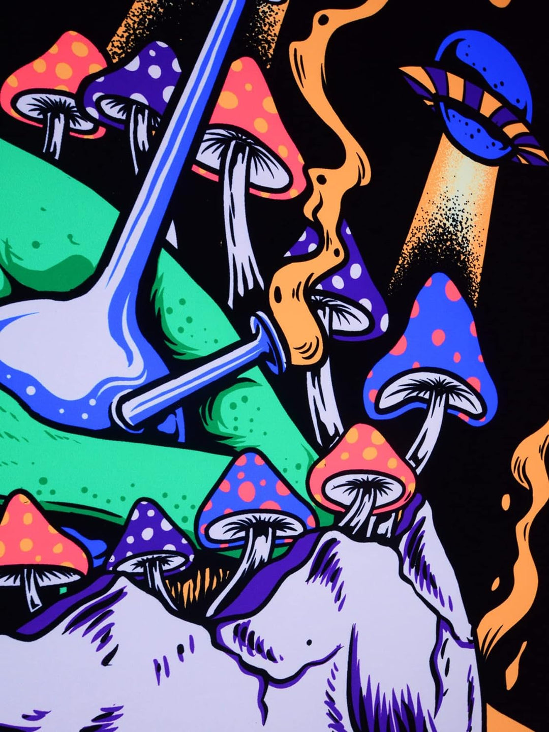 PSYWORK Schwarzlicht Stoffposter Neon | Trippin Alien | 1,5 x 2,25m | UV-aktiv | fluoreszierend | Wa