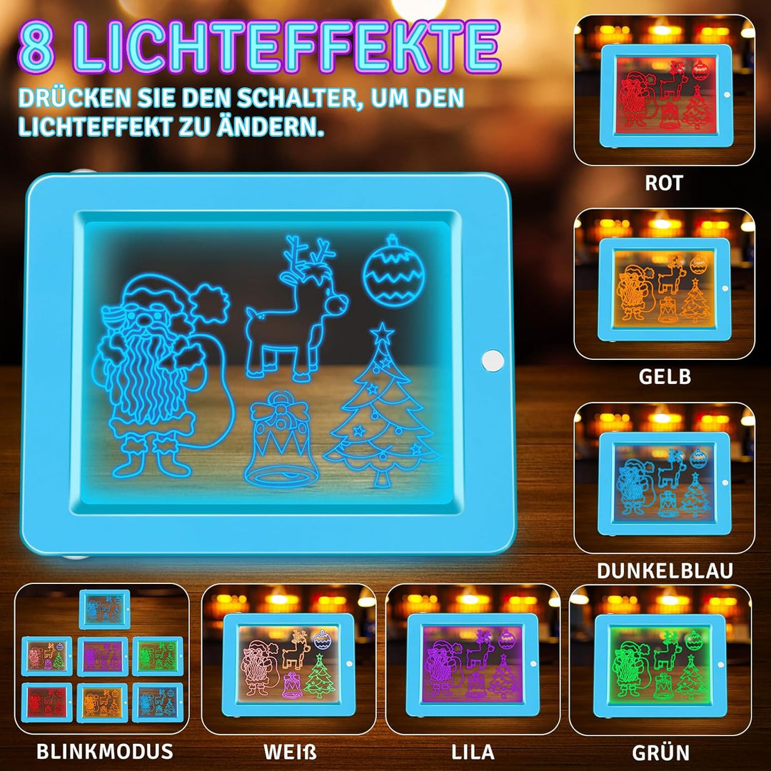 Leuchtendes Led Zeichenbrett für Kinder, Led Maltafel Zaubertafel mit 8 Farben Stift, 8 Beleuchtungs