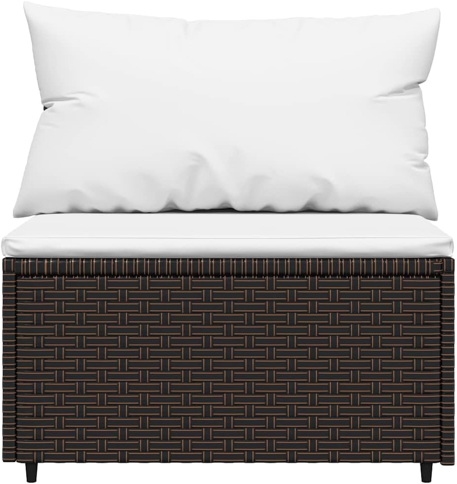 vidaXL 4-TLG. Garten-Lounge-Set mit Kissen Braun Poly Rattan Eckteil+2xMittelteil+Tisch Braun, Eckte