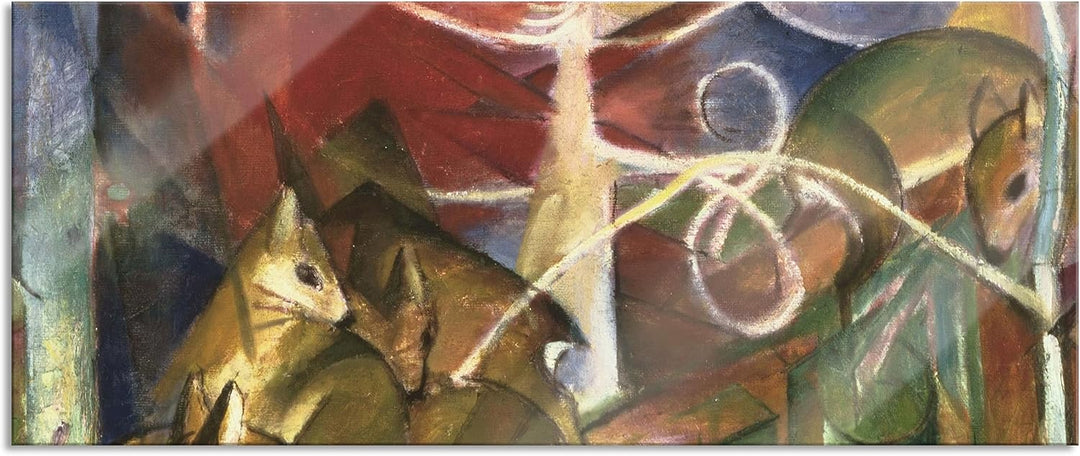 Pixxprint Glasbild Panorama, Wandbild aus Echtglas, Franz Marc - Rehe im Wald I, 100x40 cm, inkl. Au
