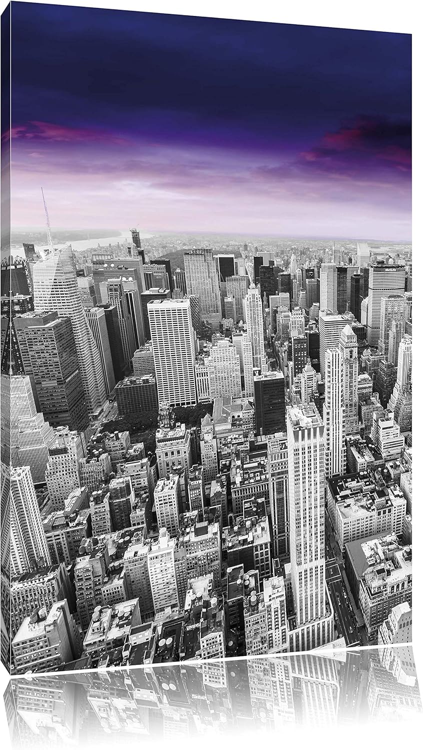 Pixxprint riesige Skyline von New York am späten Abend schwarz/weiss, Format: 80x120 auf hochkantige