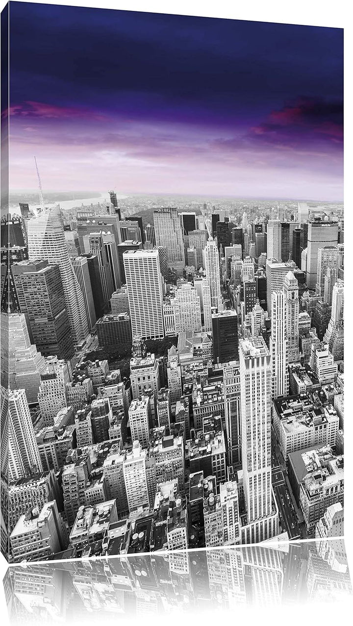 Pixxprint riesige Skyline von New York am späten Abend schwarz/weiss, Format: 80x120 auf hochkantige