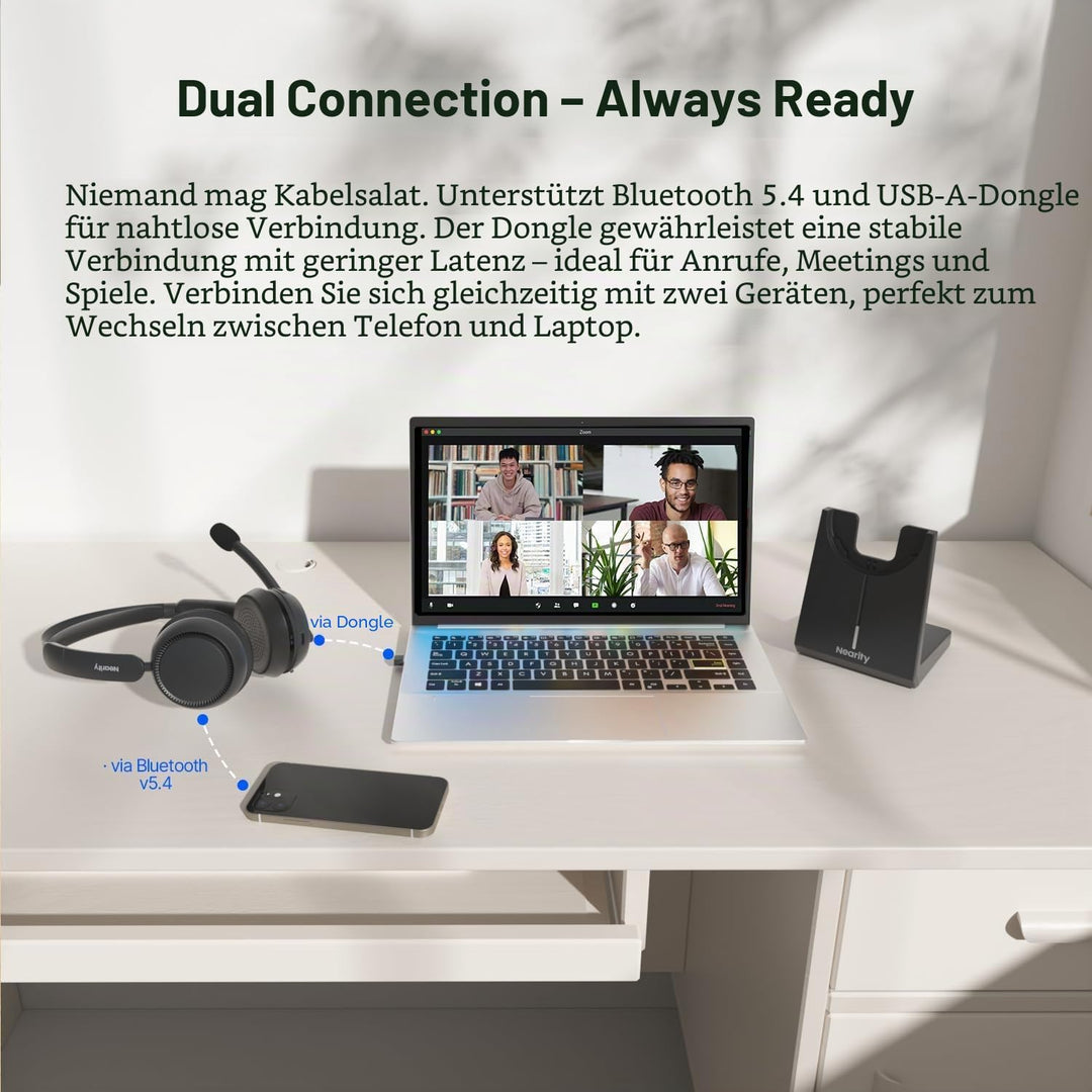 NEARITY EP320 Wireless Headset mit Mikro für Arbeit, Bluetooth-Headset mit Geräuschunterdrückung, US